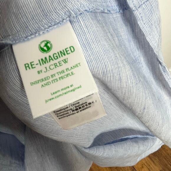 J. Crew Womens Smocked Midi Dress Large Baby Blue Linen Cotton Blend Summer - Picture 10 of 12